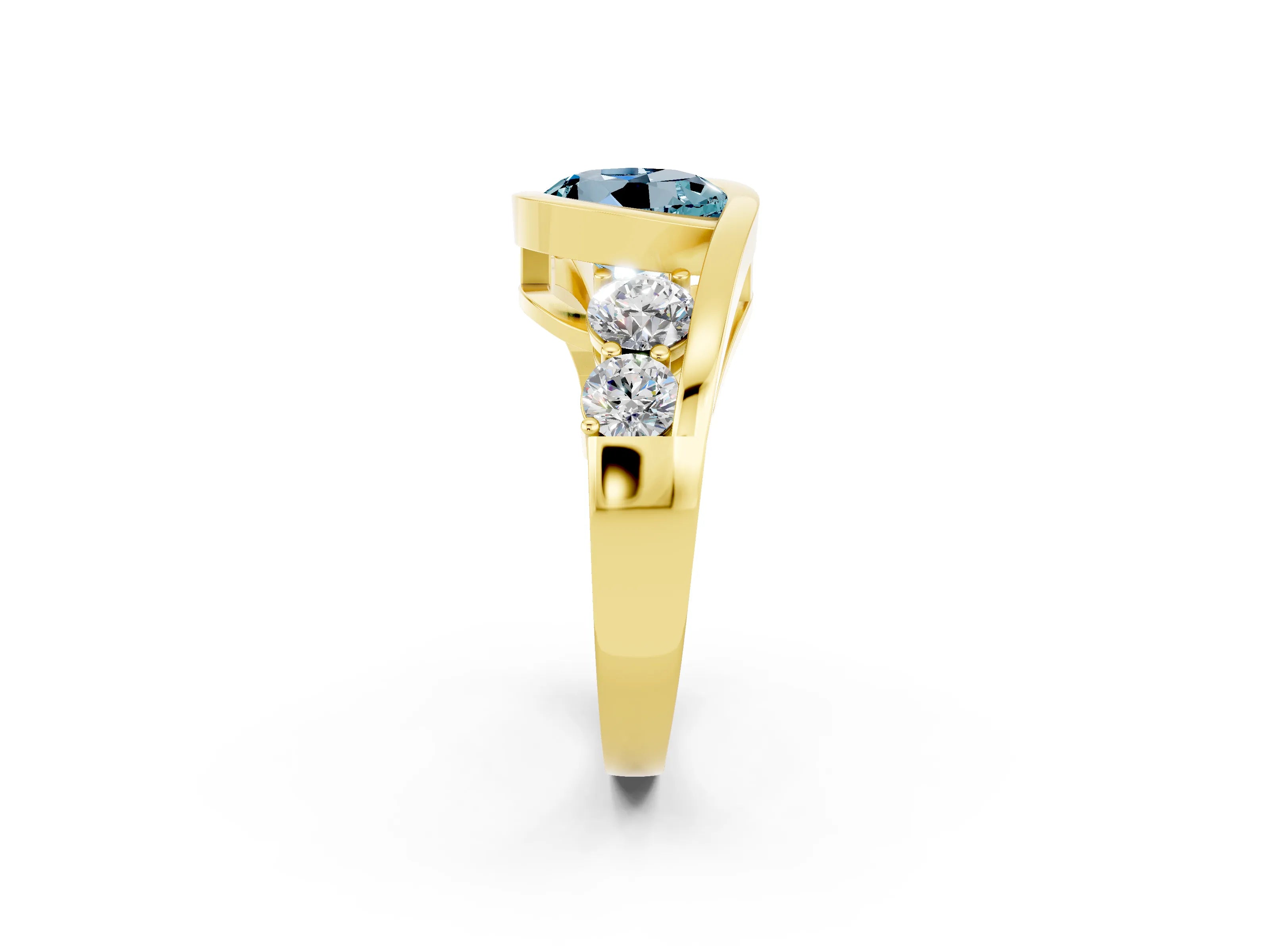 Yellow gold Bezel Set Round Cut Diamond Split Shank Ring_2