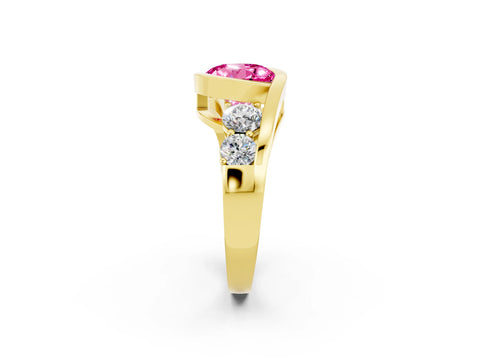 Yellow gold Bezel Set Round Cut Diamond Split Shank Ring_2