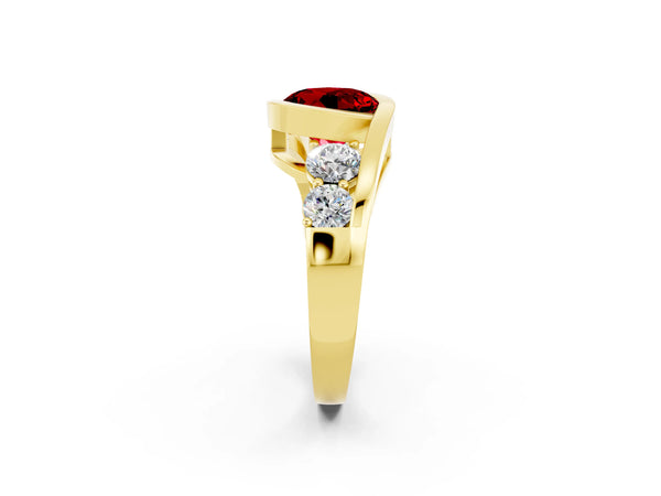 Yellow gold Bezel Set Round Cut Ruby Bypass Ring with Round  Accents