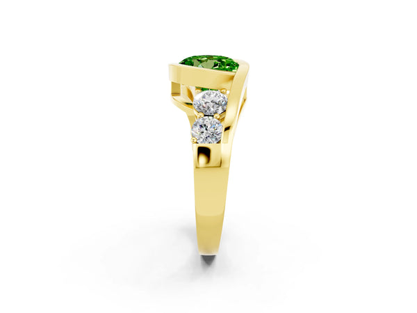 Yellow gold Bezel Set Round Cut Peridot Bypass Ring with Round  Accents