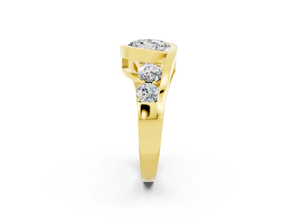 Yellow gold Bezel Set Round Cut Moissanite Bypass Ring with Round  Accents