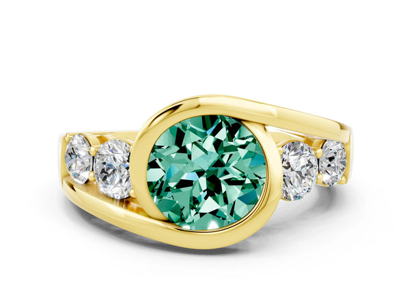 Yellow gold Bezel Set Round Cut Green Sapphire Bypass Ring with Round  Accents