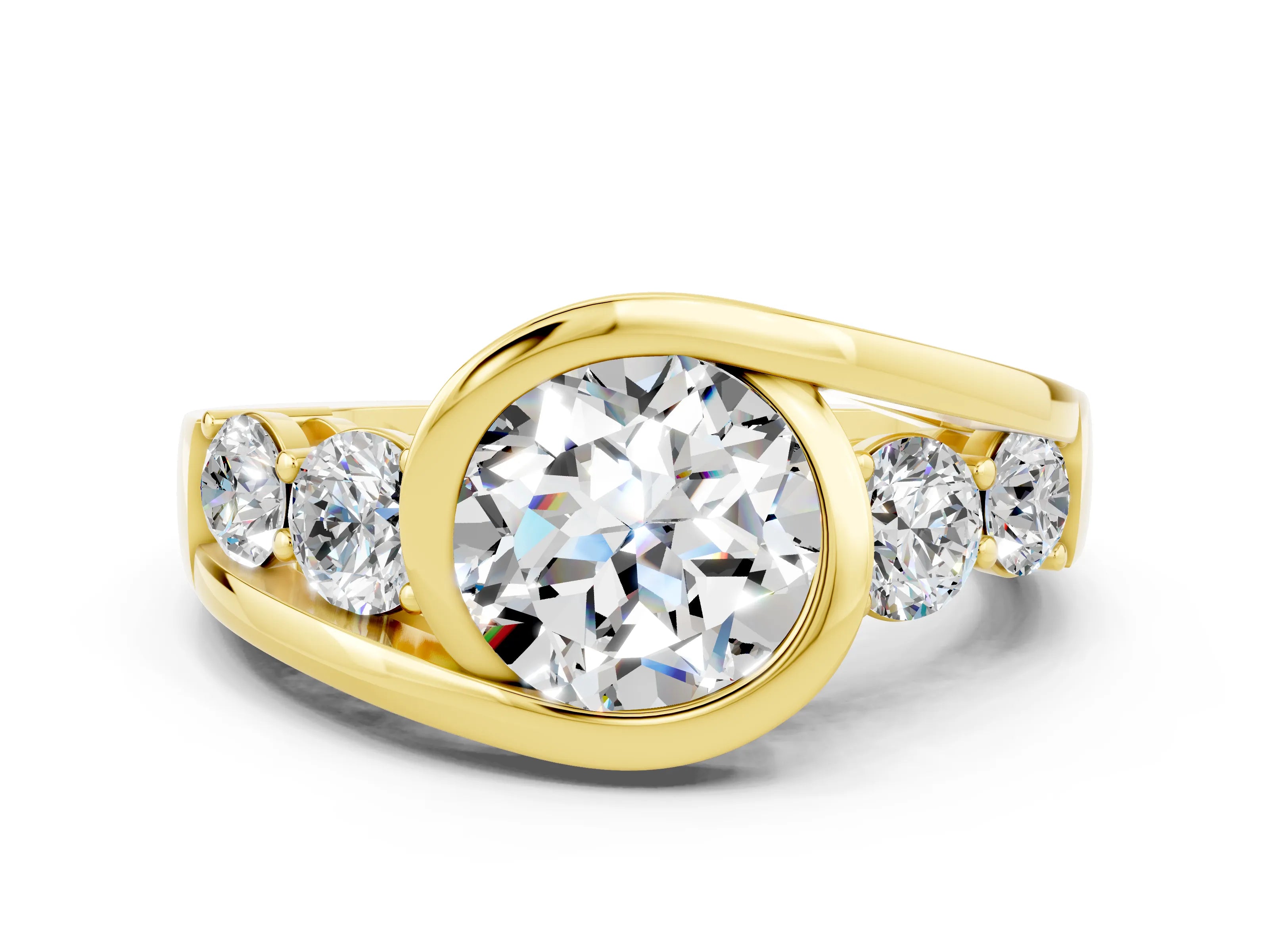 Yellow gold Bezel Set Round Cut Diamond Split Shank Ring