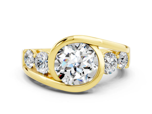 Yellow gold Bezel Set Round Cut Moissanite Bypass Ring with Round  Accents