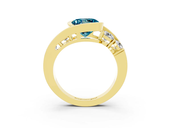 Yellow gold Bezel Set Round Cut Diamond Split Shank Ring