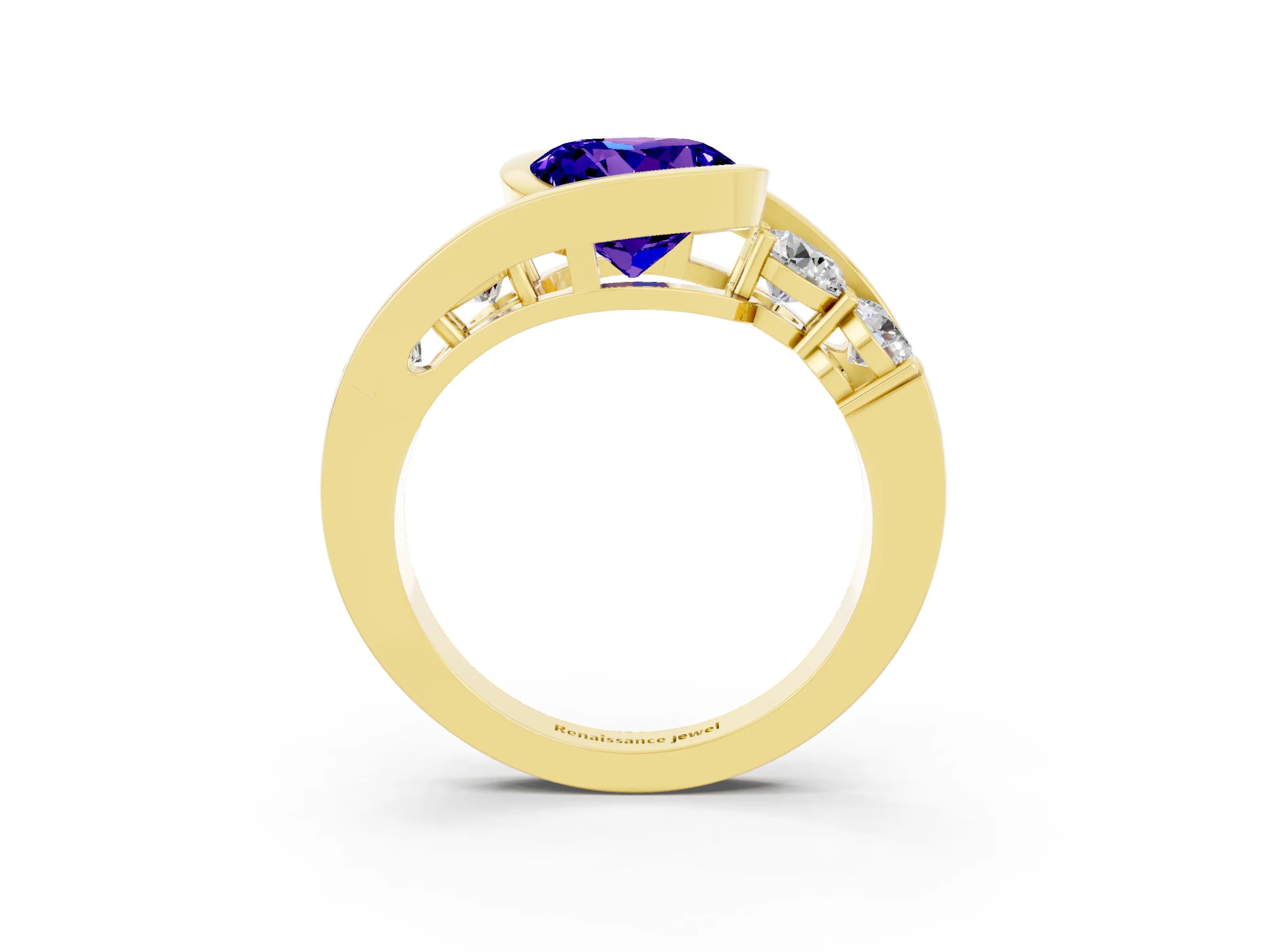Yellow gold Bezel Set Round Cut Diamond Split Shank Ring_3