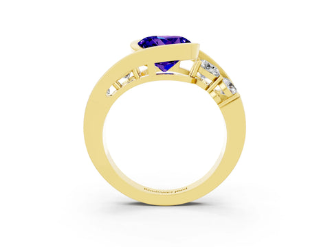 Yellow gold Bezel Set Round Cut Diamond Split Shank Ring_3
