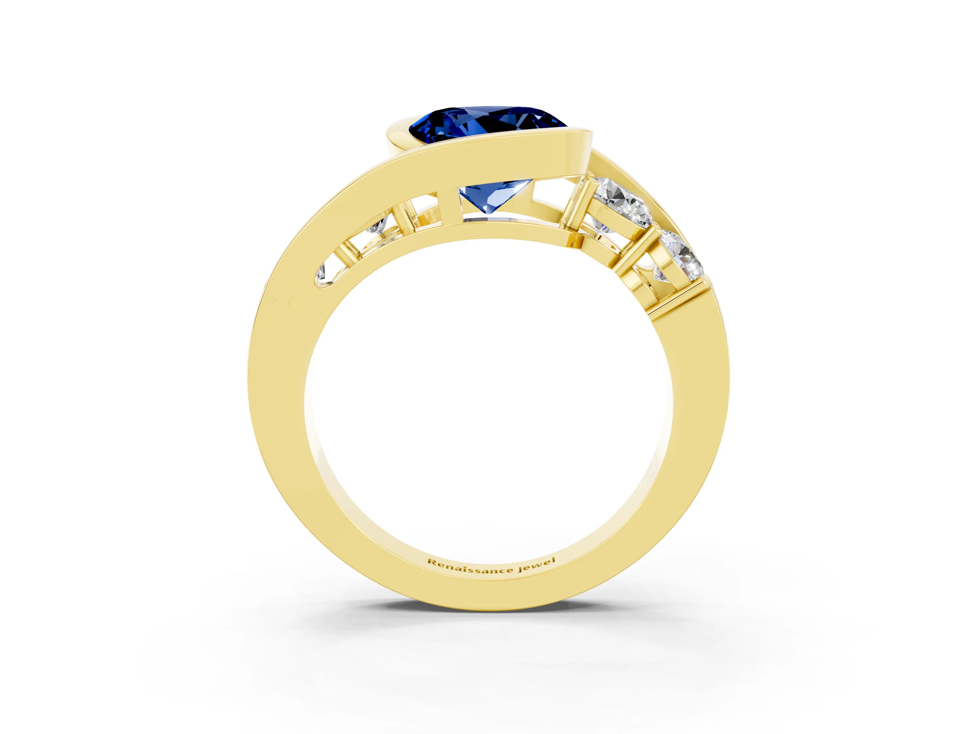 Yellow gold Bezel Set Round Cut Diamond Split Shank Ring_3
