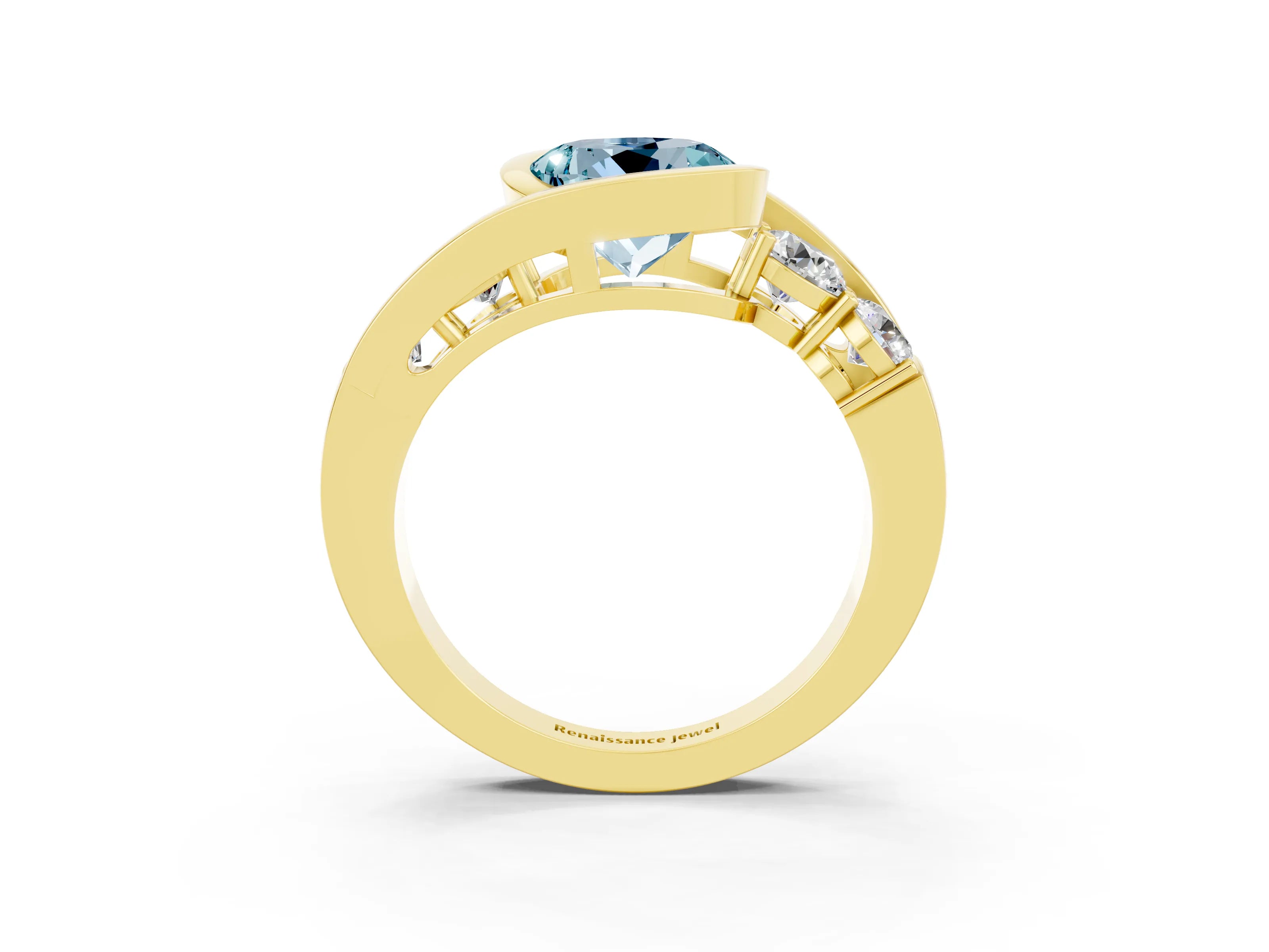 Yellow gold Bezel Set Round Cut Diamond Split Shank Ring_3