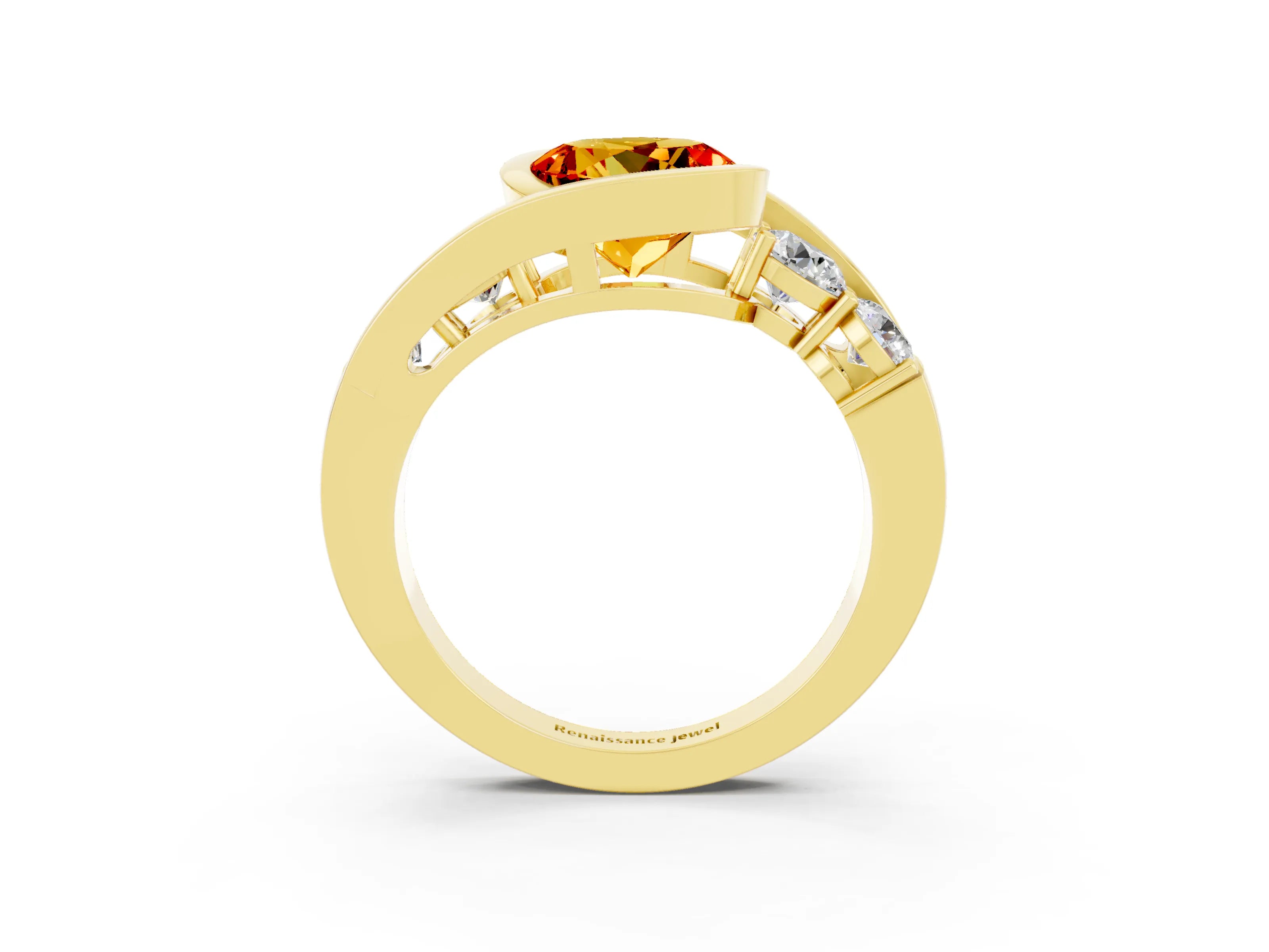 Yellow gold Bezel Set Round Cut Diamond Split Shank Ring_3