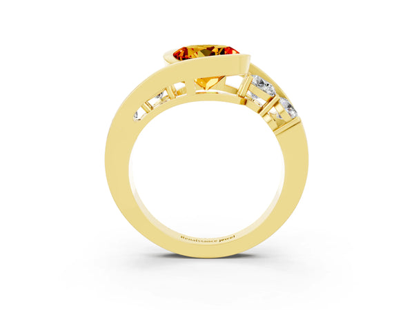 Yellow gold Bezel Set Round Cut Citrine Bypass Ring with Round  Accents