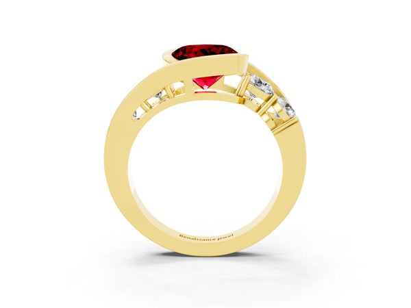 Yellow gold Bezel Set Round Cut Ruby Bypass Ring with Round  Accents