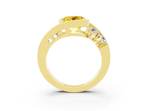 Yellow gold Bezel Set Round Cut Yellow Sapphire Bypass Ring with Round  Accents