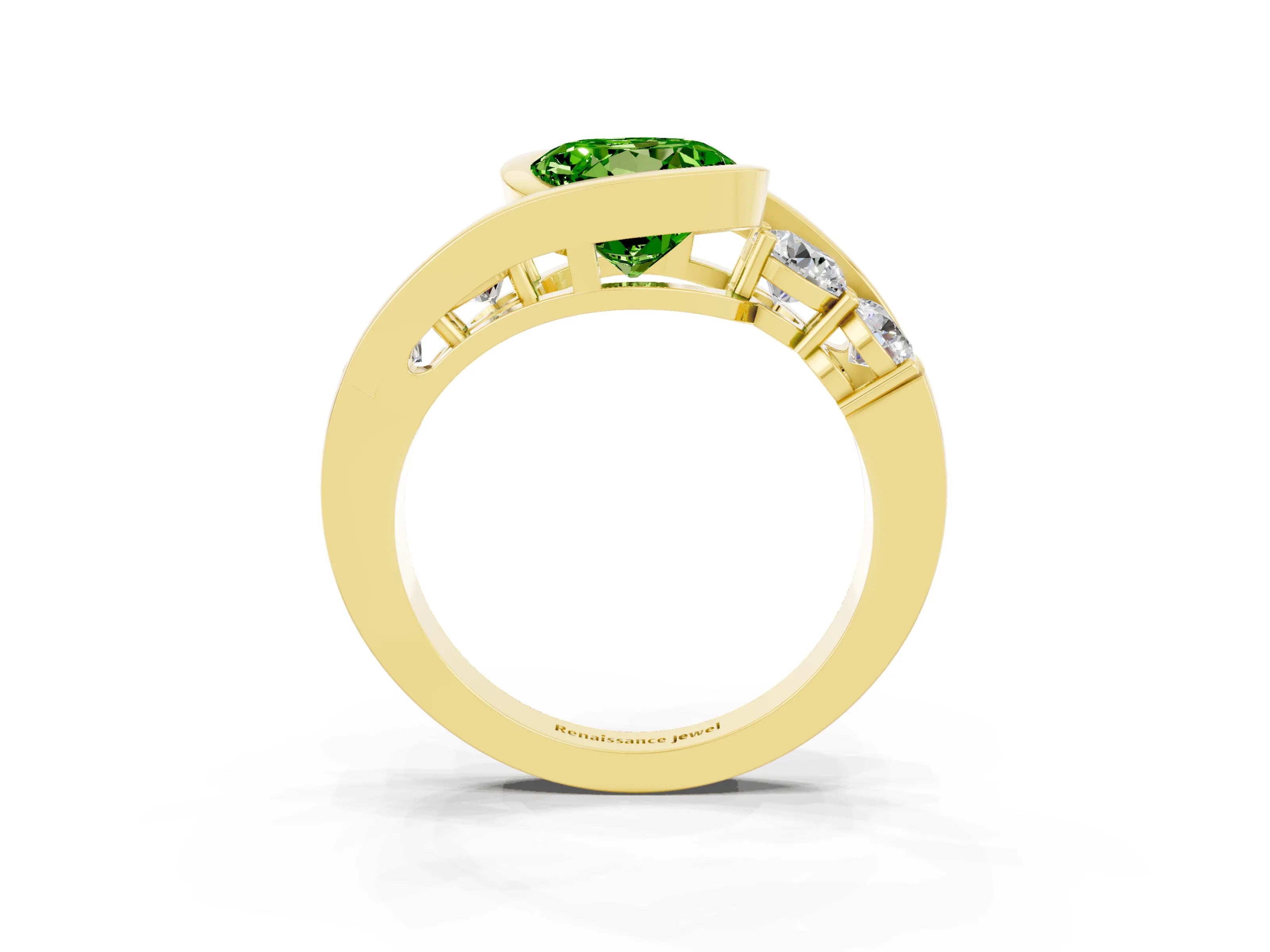 Yellow gold Bezel Set Round Cut Diamond Split Shank Ring_3