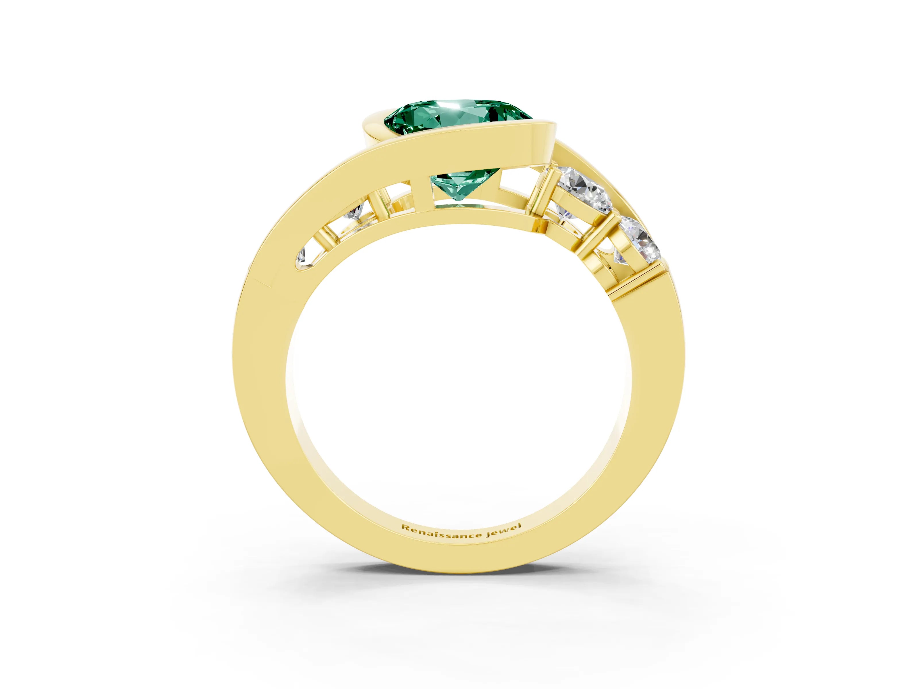 Yellow gold Bezel Set Round Cut Diamond Split Shank Ring_3