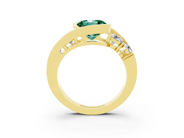 Yellow gold Bezel Set Round Cut Green Sapphire Bypass Ring with Round  Accents
