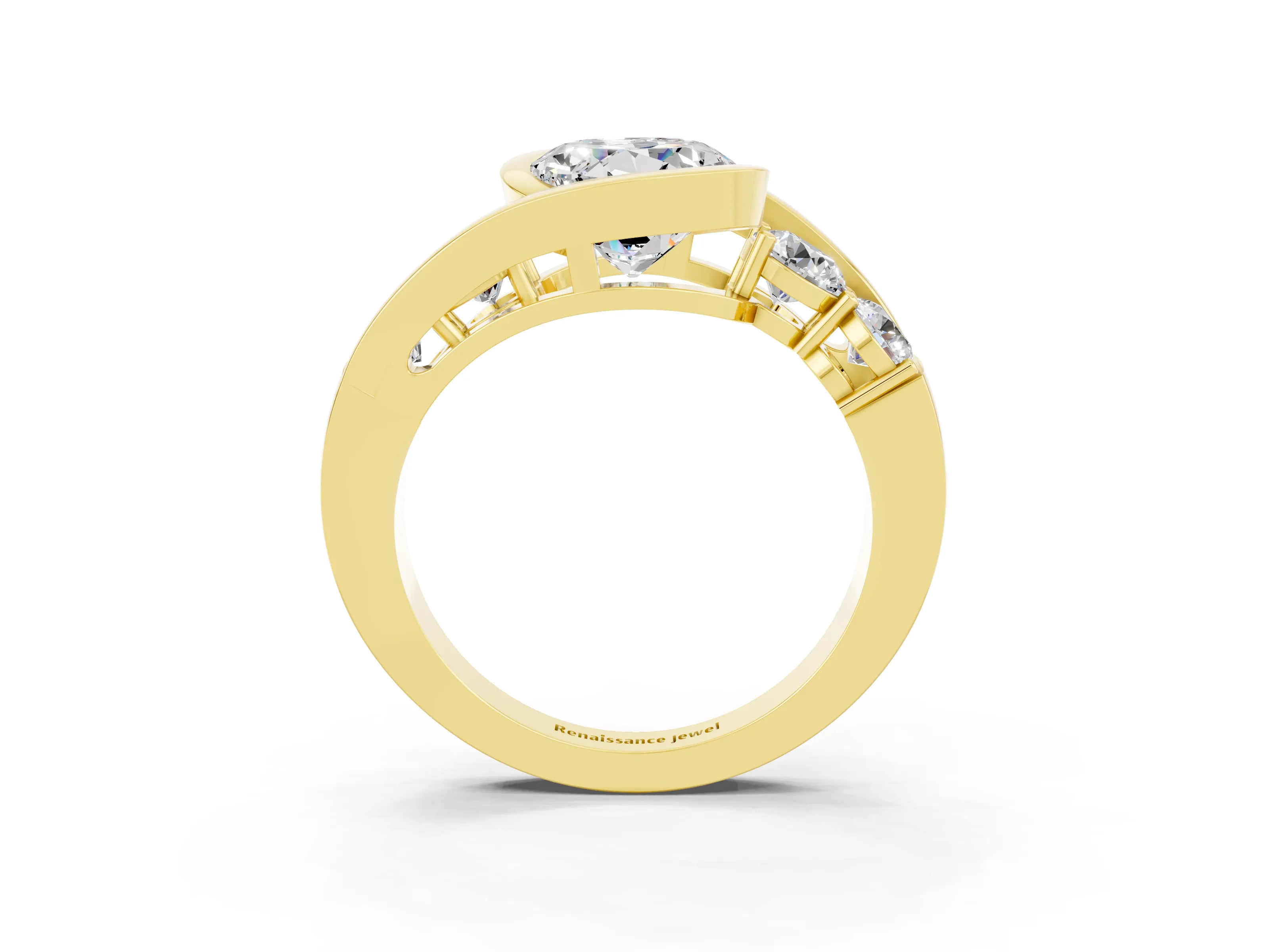 Yellow gold Bezel Set Round Cut Diamond Split Shank Ring_3