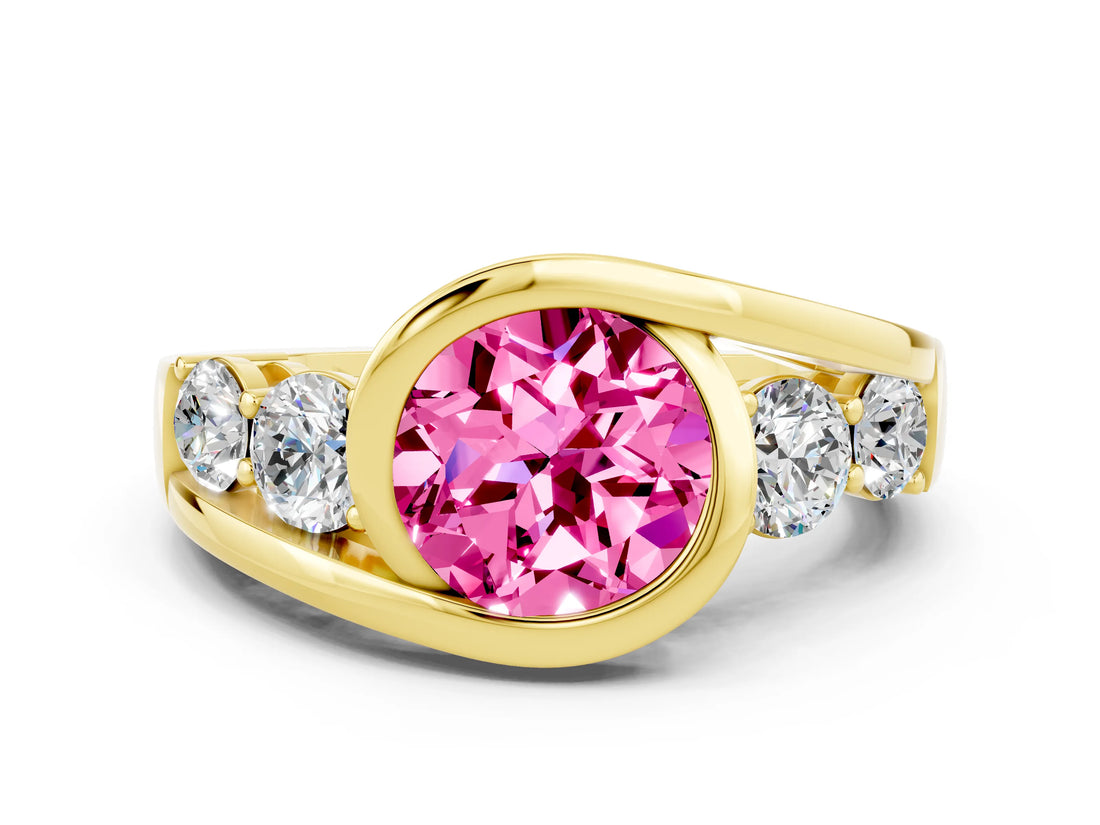 Yellow gold Bezel Set Round Cut Diamond Split Shank Ring
