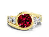 Yellow gold Bezel Set Round Cut Diamond Split Shank Ring