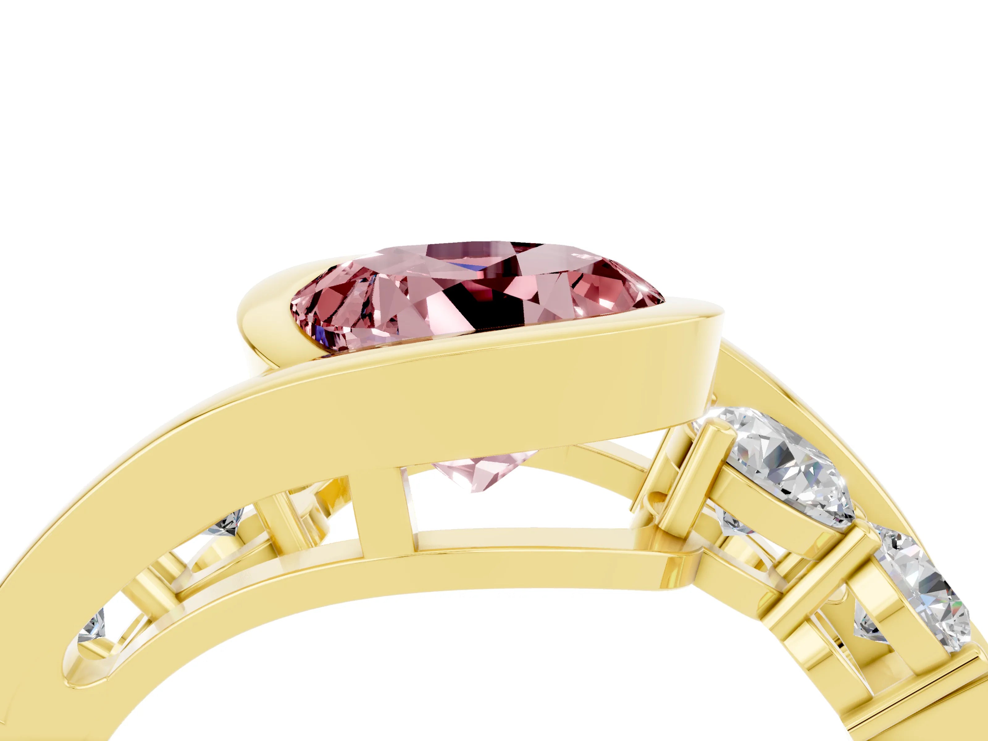 Yellow gold Bezel Set Round Cut Diamond Split Shank Ring_4