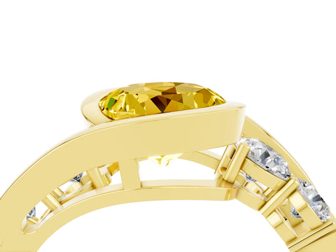 Yellow gold Bezel Set Round Cut Diamond Split Shank Ring_4