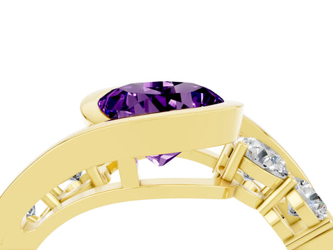 Yellow gold Bezel Set Round Cut Diamond Split Shank Ring_4