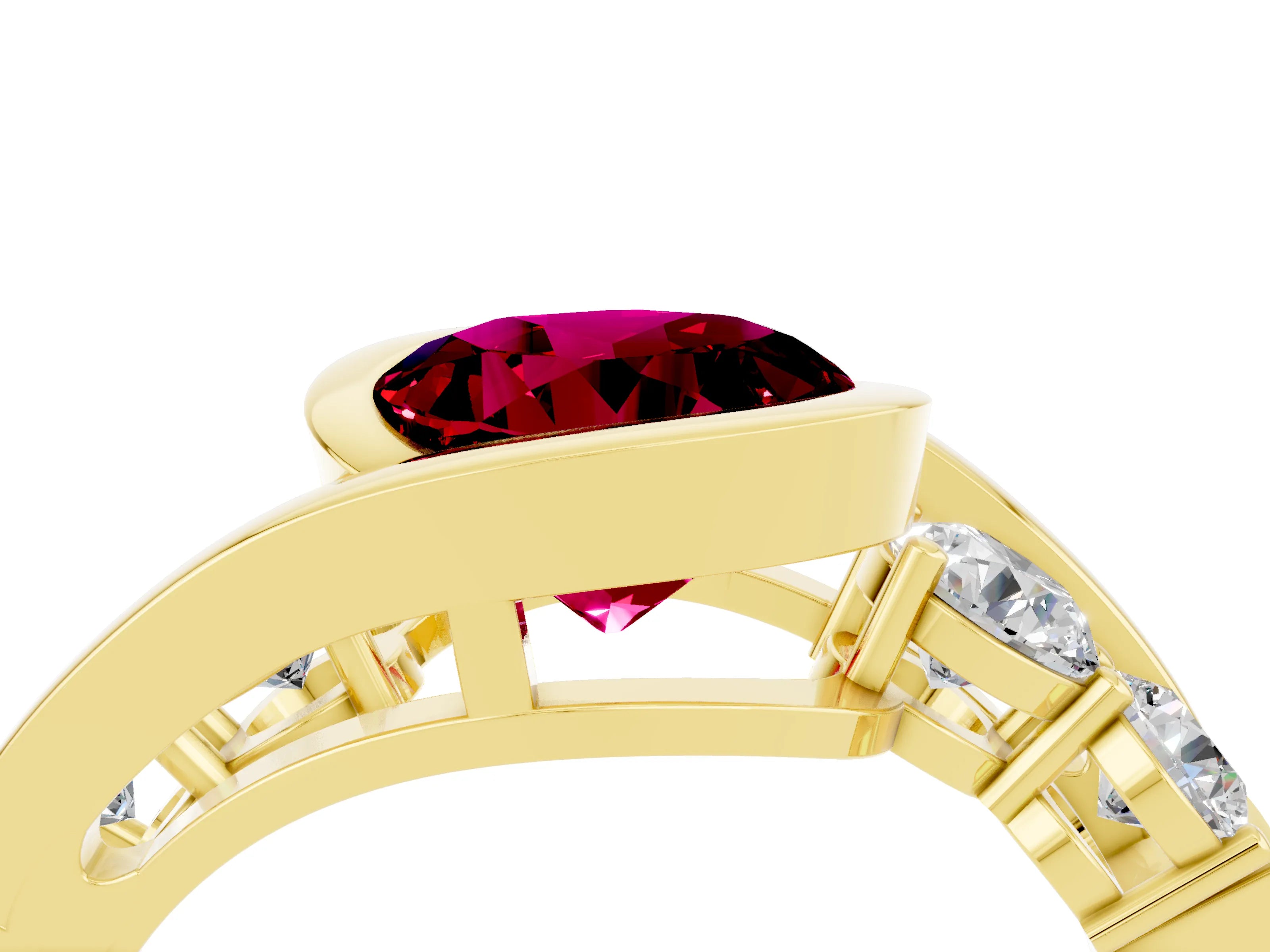 Yellow gold Bezel Set Round Cut Diamond Split Shank Ring_4