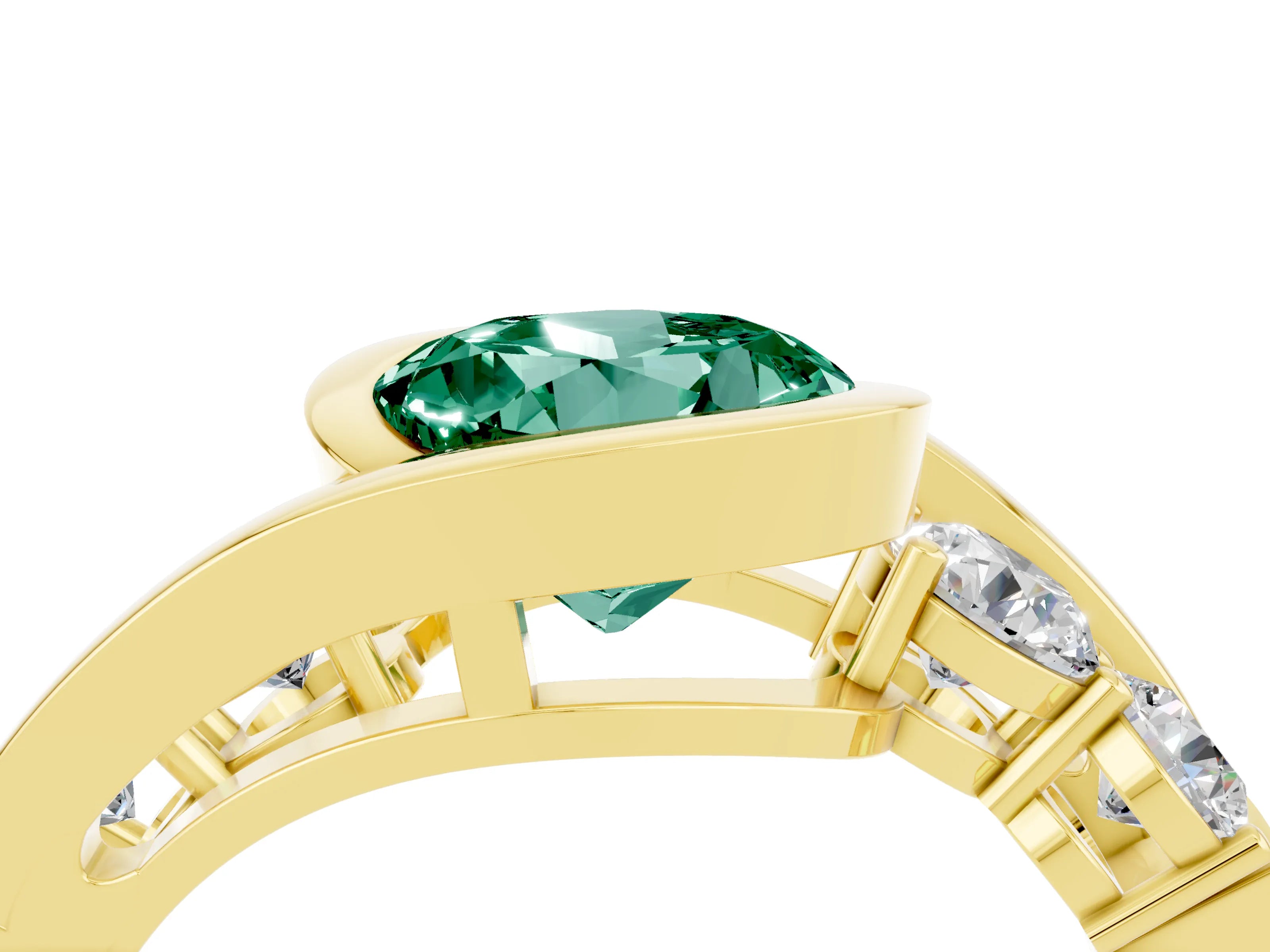 Yellow gold Bezel Set Round Cut Diamond Split Shank Ring_4