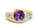 Yellow gold Bezel Set Round Cut Diamond Split Shank Ring