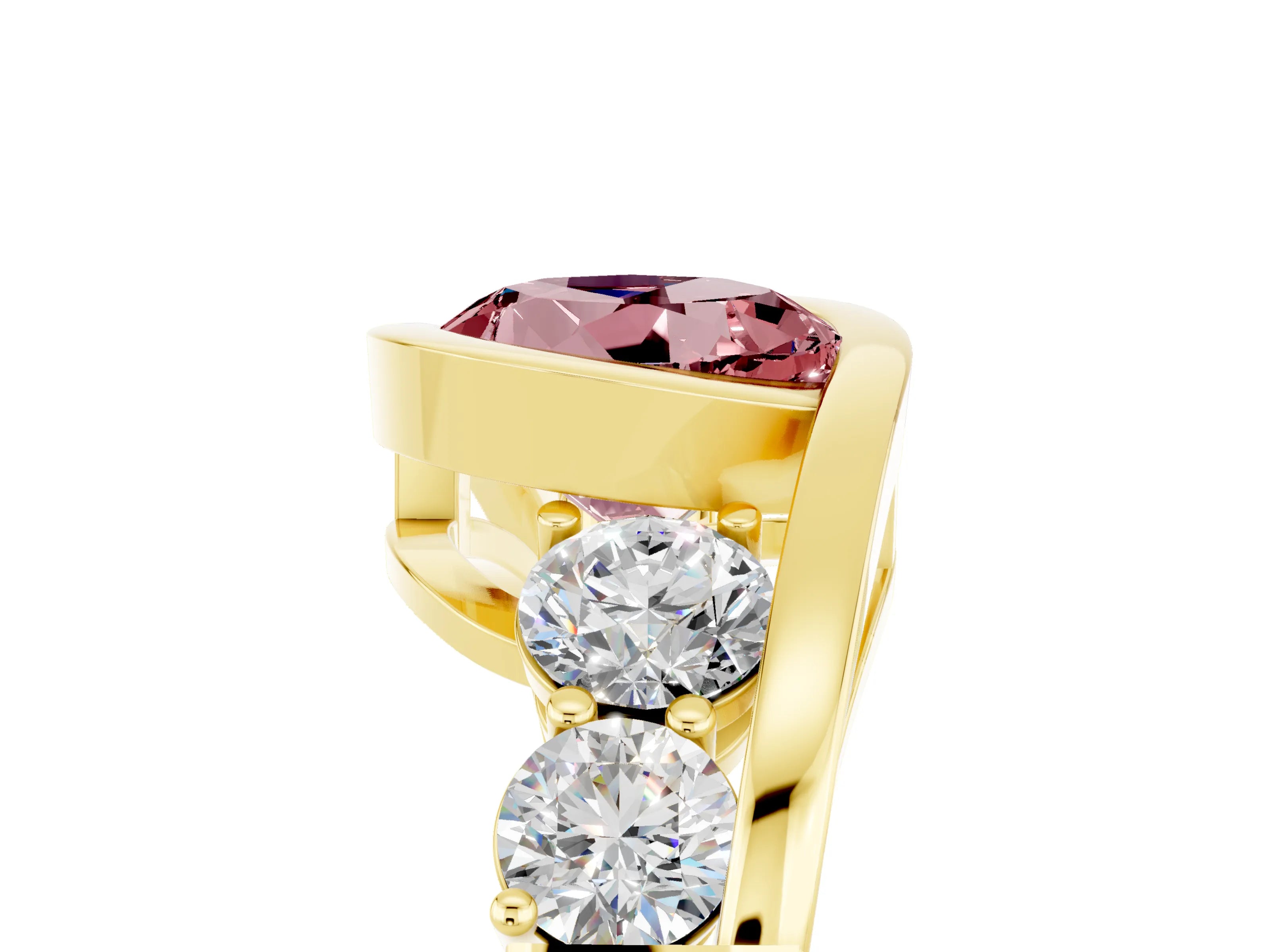 Yellow gold Bezel Set Round Cut Diamond Split Shank Ring_5