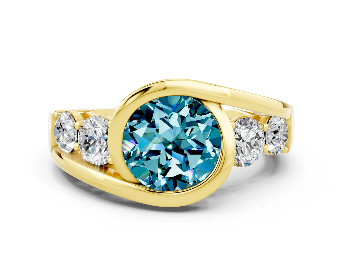Yellow gold Bezel Set Round Cut Diamond Split Shank Ring