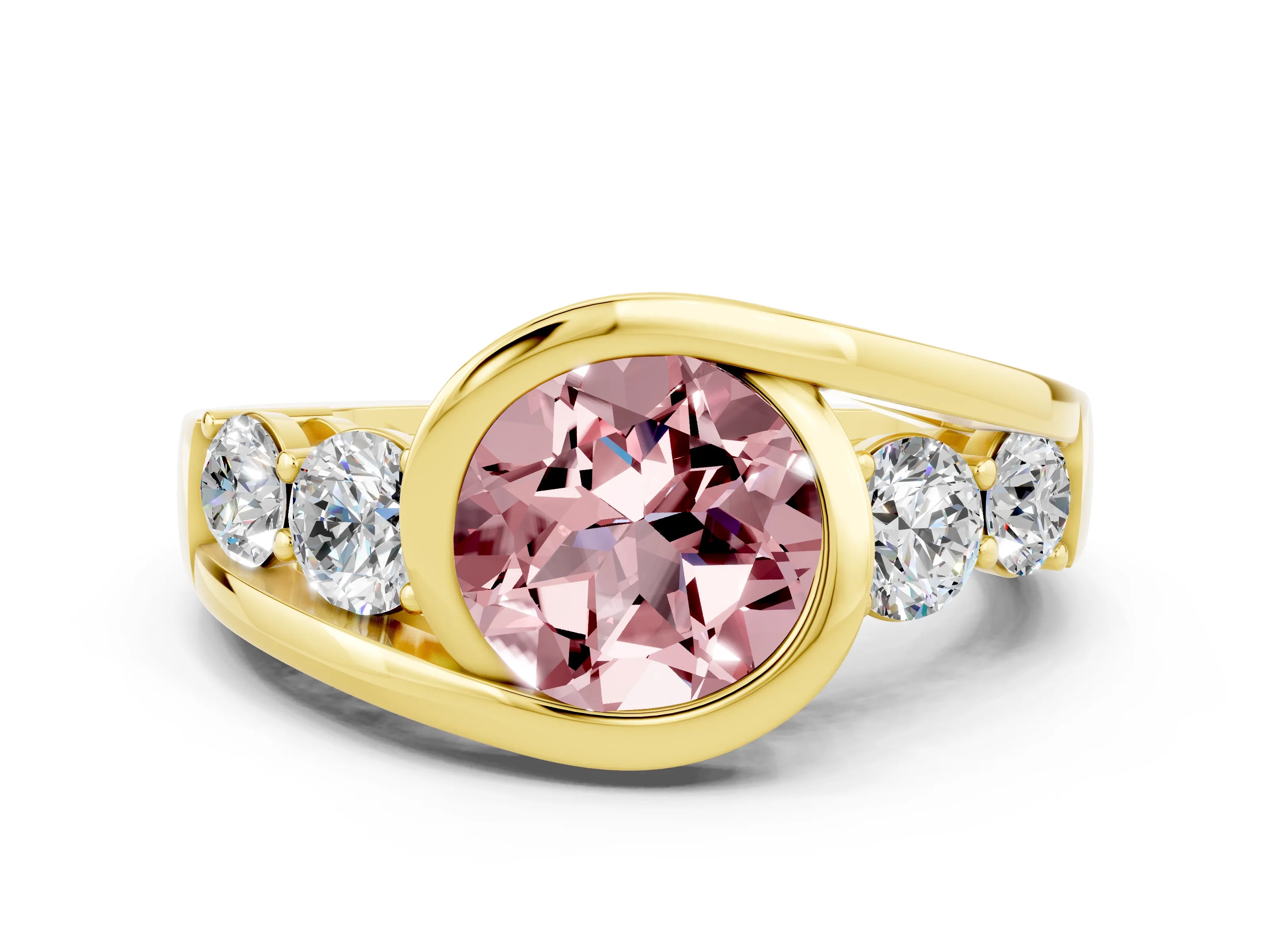 Yellow gold Bezel Set Round Cut Diamond Split Shank Ring