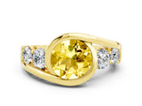 Yellow gold Bezel Set Round Cut Diamond Split Shank Ring