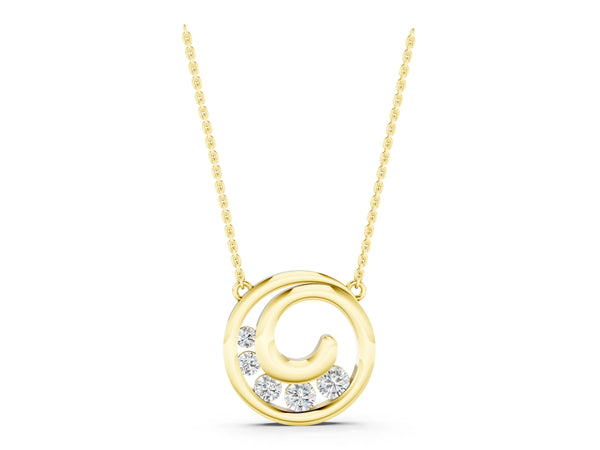 Yellow gold Bezel Set Round Cut Diamond Swirl Pendant