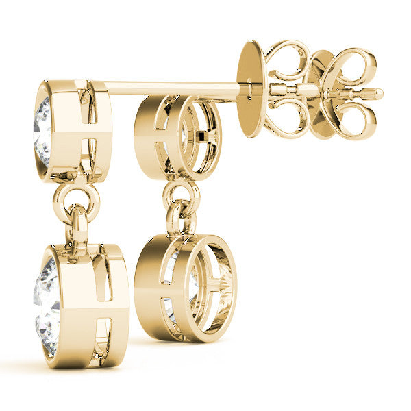 Yellow gold Bezel-Set Round Cut Drop Earrings with Post Back 1