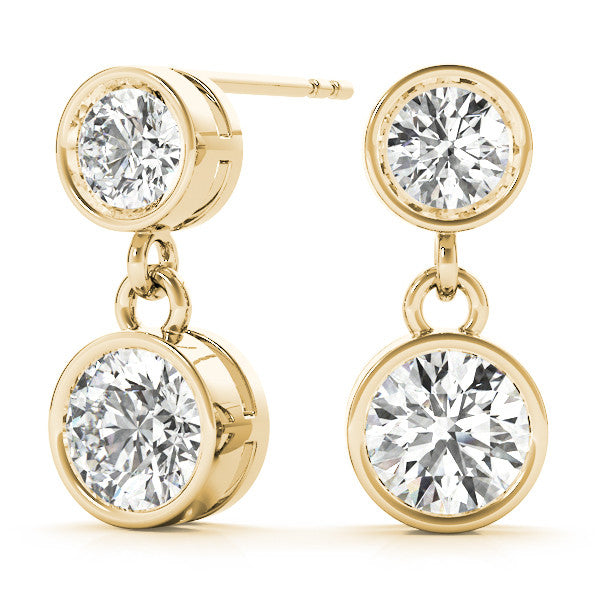 Yellow gold Bezel-Set Round Cut Drop Earrings with Post Back 2