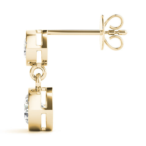 Yellow gold Bezel-Set Round Cut Drop Earrings with Post Back 3