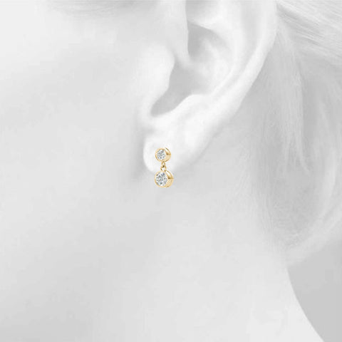 Yellow gold Bezel-Set Round Cut Drop Earrings with Post Back 4