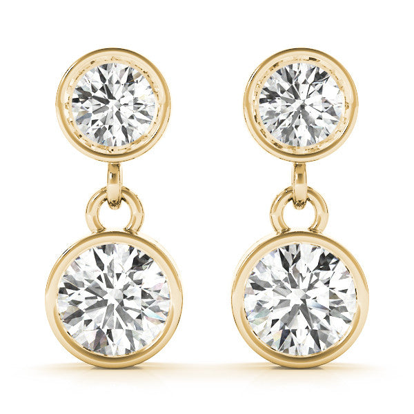 Yellow gold Bezel-Set Round Cut Drop Earrings with Post Back