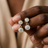 Yellow gold Bezel-Set Round Cut Drop Earrings with Post Back_12