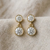 Yellow gold Bezel-Set Round Cut Drop Earrings with Post Back_13