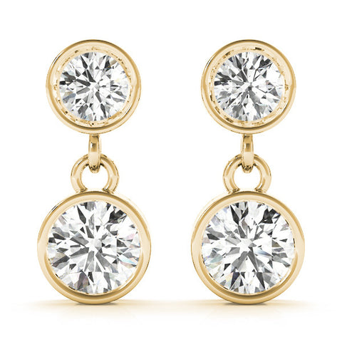 Yellow gold Bezel-Set Round Cut Drop Earrings with Post Back