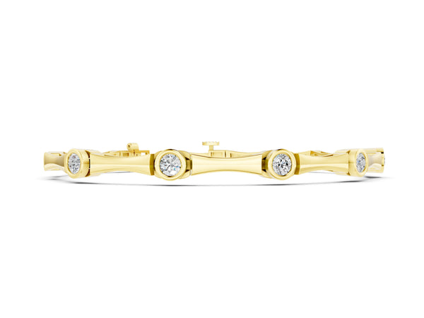 Yellow gold Bezel Set Round Diamond Bamboo Link Bracelet