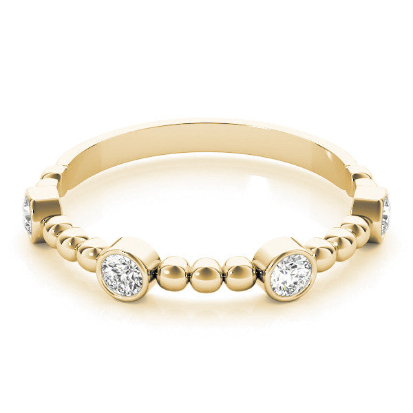 Yellow gold Bezel Set Round Diamond Beaded Band 1