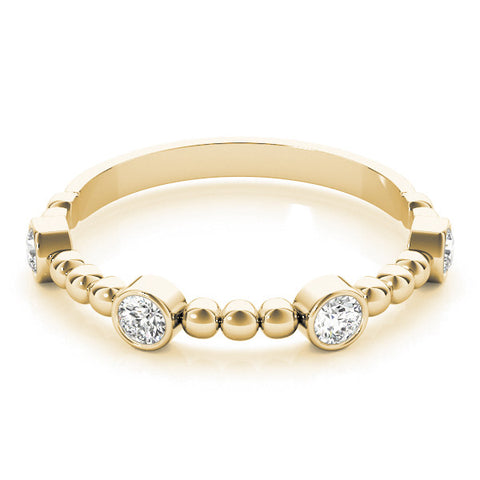 Yellow gold Bezel Set Round Diamond Beaded Band 1