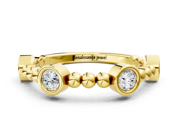 Yellow gold Bezel Set Round Diamond Beaded Band