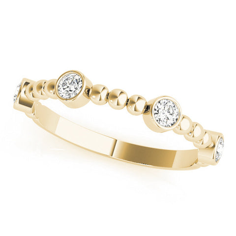 Yellow gold Bezel Set Round Diamond Beaded Band