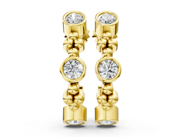 Yellow gold Bezel Set Round Diamond Beaded Hoop Earrings