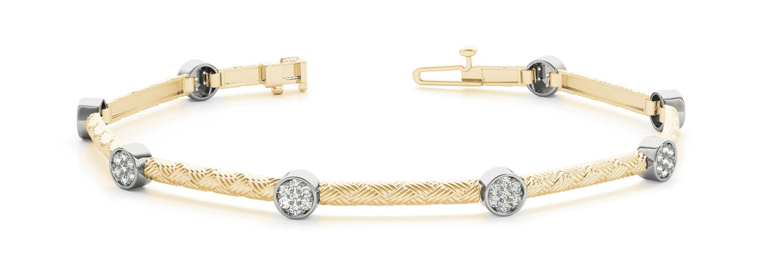Yellow gold Bezel Set Round Diamond Braided Band Bracelet