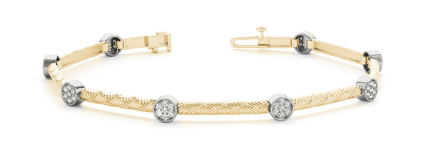 Yellow gold Bezel Set Round Diamond Braided Band Bracelet